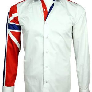 Men's Union Jack Formal Shirt Men Italian Shirt Designer Great Quality Slim Fit White 10147