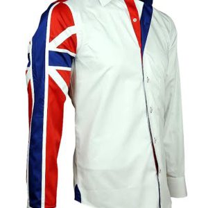 Men's Union Jack Formal Shirt Men Italian Shirt Designer Great Quality Regular Fit White 10147