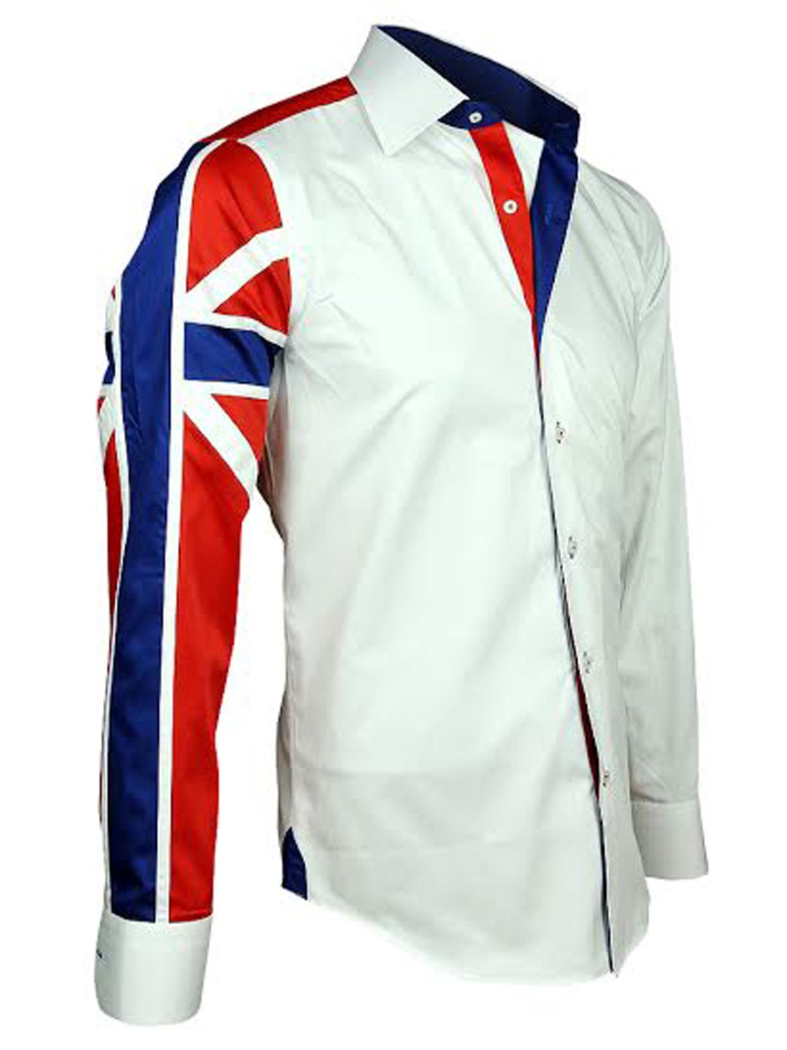 Men's Union Jack Formal Shirt Men Italian Shirt Designer Great Quality Regular Fit White 10147