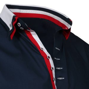 Men's Triple Collar Formal Shirt Men Italian Shirt Designer Great Quality Regular Fit Navy 10160