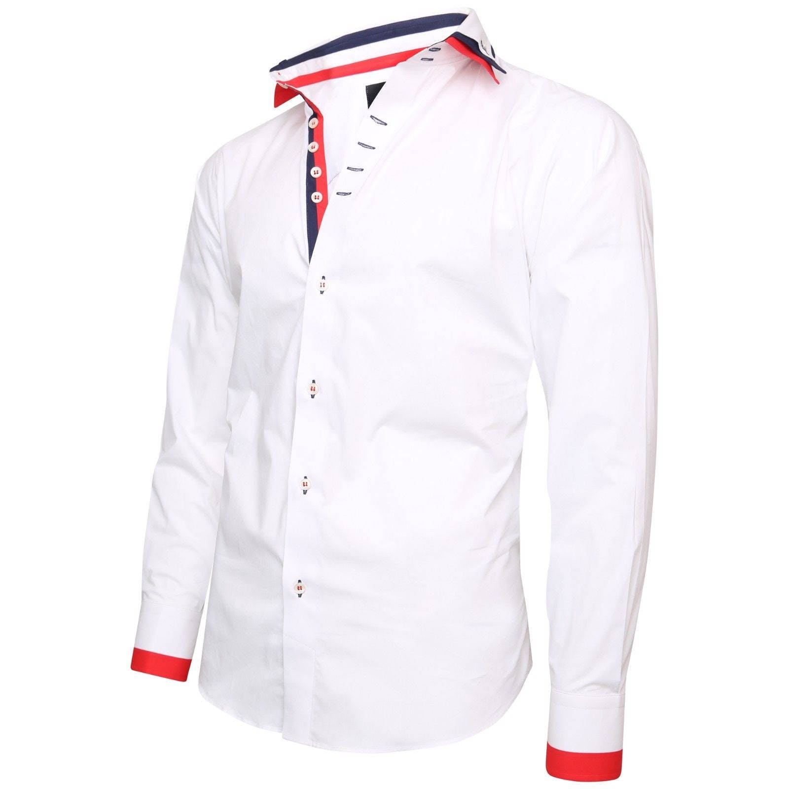 Men's Triple Collar Formal Shirt Men Italian Shirt Designer Great Quality Regular Fit White 10173