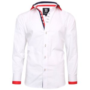 Men's Triple Collar Formal Shirt Men Italian Shirt Designer Great Quality Regular Fit White 10173