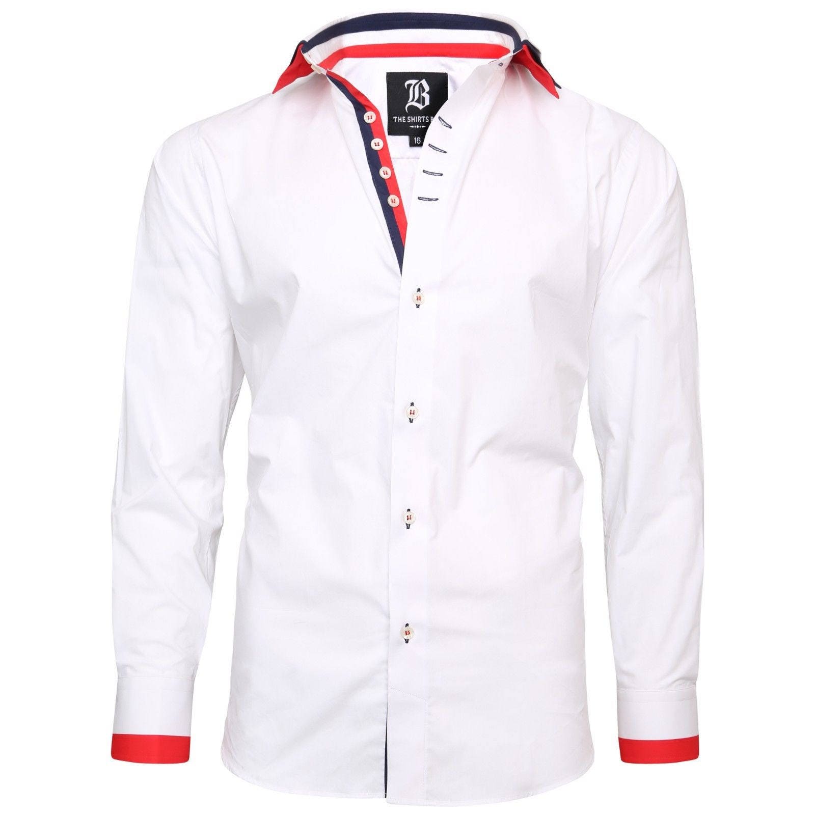 Men's Triple Collar Formal Shirt Men Italian Shirt Designer Great Quality Regular Fit White 10173
