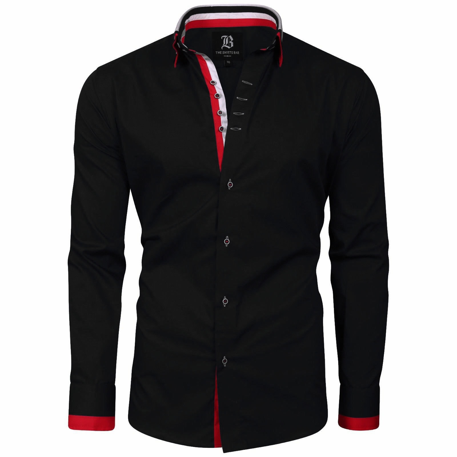 Men's Triple Collar Formal Shirt Men Italian Shirt Designer Great Quality Regular Fit Black 10178