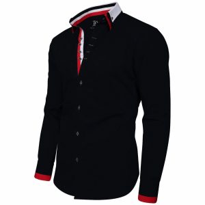 Men's Triple Collar Formal Shirt Men Italian Shirt Designer Great Quality Regular Fit Black 10178