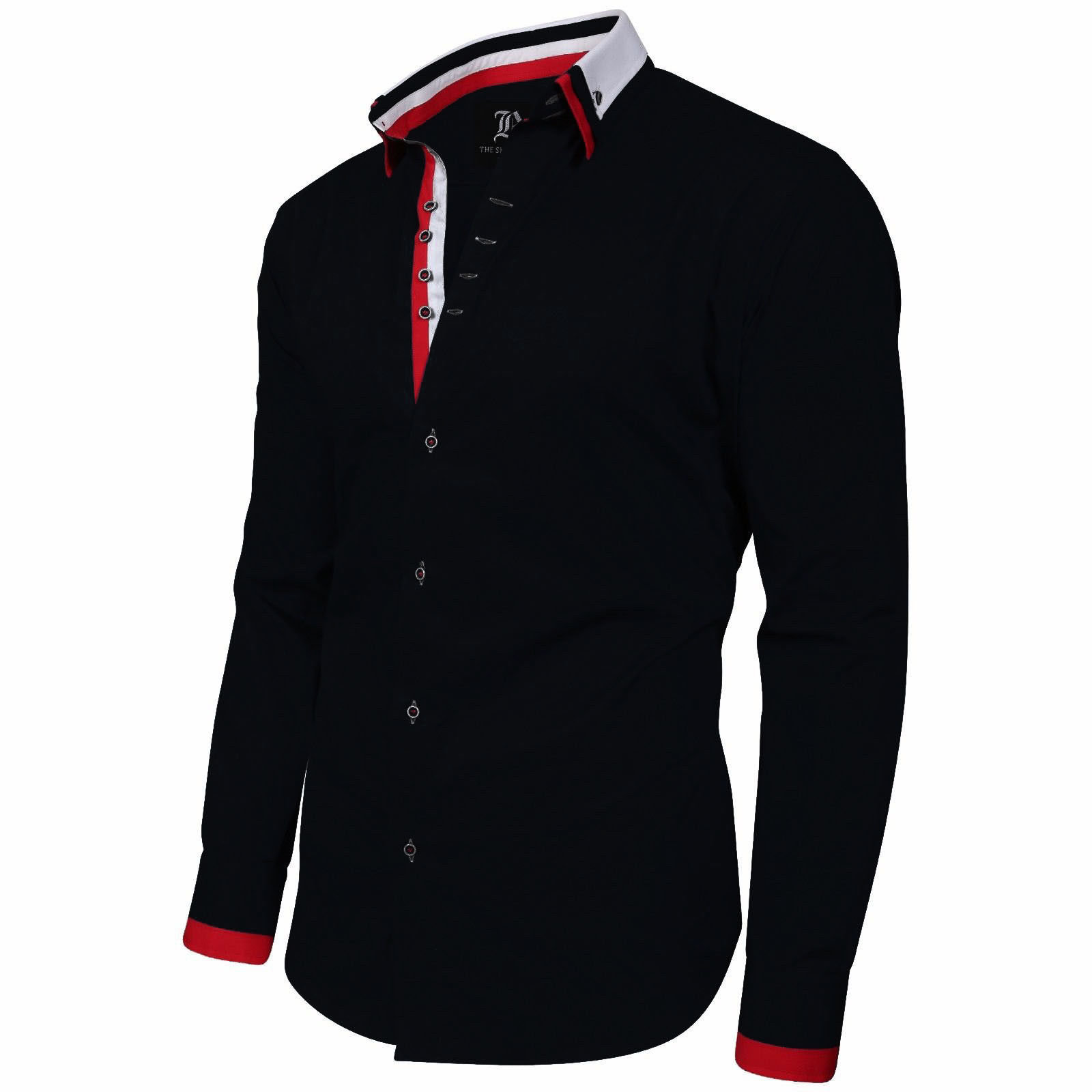 Men's Triple Collar Formal Shirt Men Italian Shirt Designer Great Quality Regular Fit Black 10178