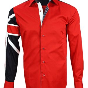 Men's Union Jack Formal Shirt Men Italian Shirt Designer Great Quality Regular Fit Red 10040