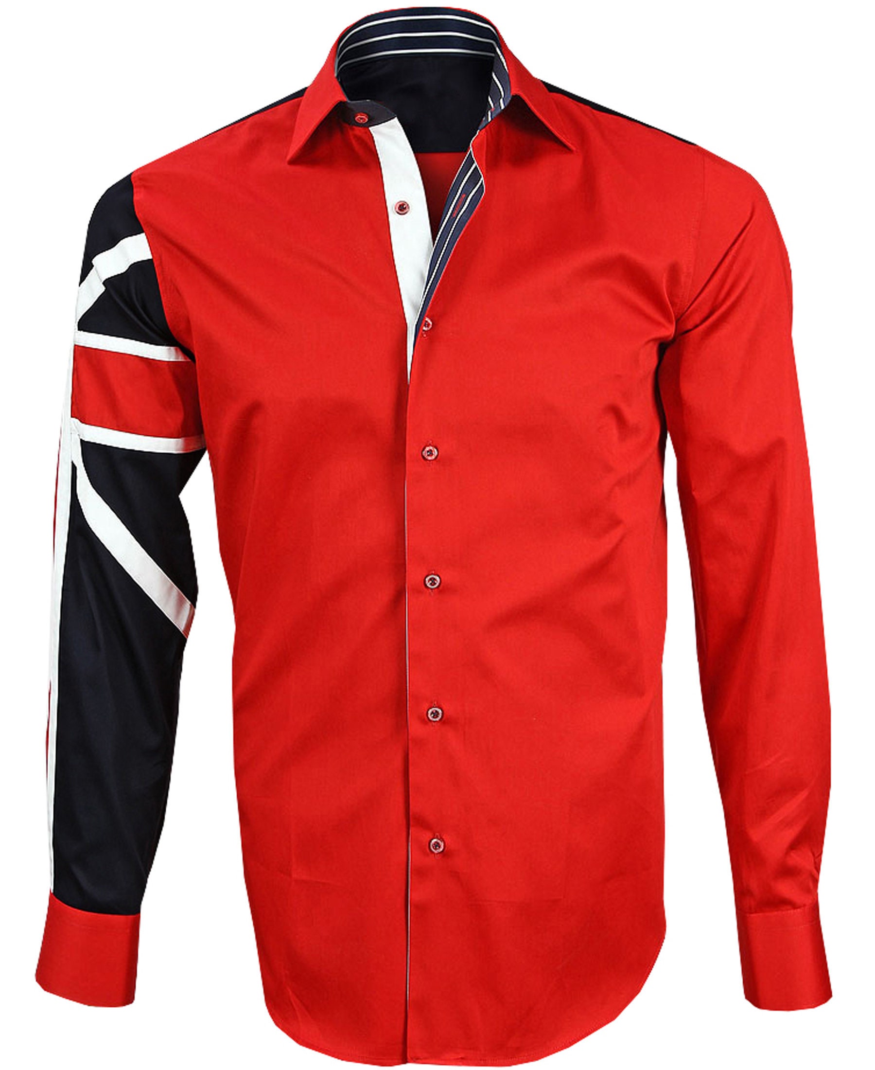 Men's Union Jack Formal Shirt Men Italian Shirt Designer Great Quality Regular Fit Red 10040