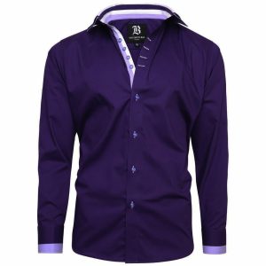 Men's Triple Collar Formal Shirt Men Italian Shirt Designer Great Quality Slim Fit Purple 10174r