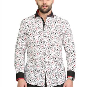 Men's Playing Cards Printed Shirt Designer Great Quality Slim Fit White