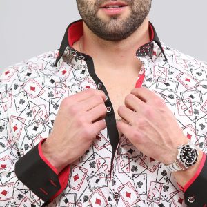 Men's Playing Cards Printed Shirt Designer Great Quality Slim Fit White
