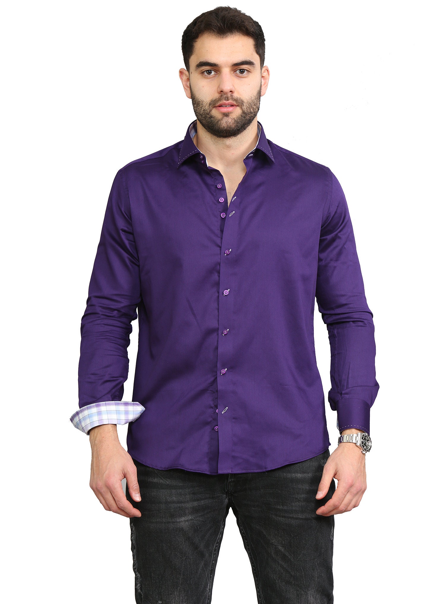 Men's Formal Shirt Men Italian Shirt Designer Great Quality Regular Fit Purple 10003a