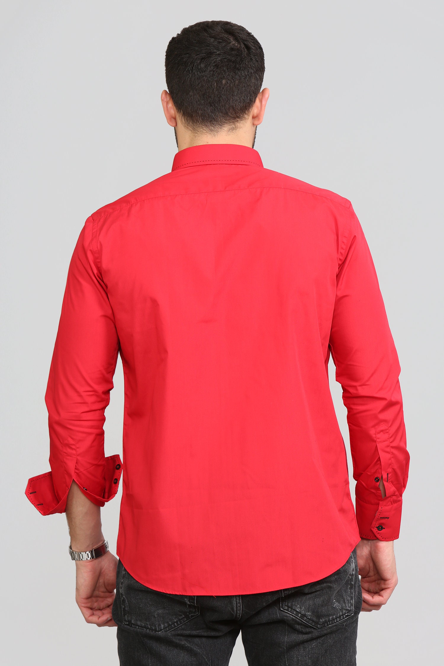 Men's Formal Shirt Men Italian Shirt Designer Great Quality Regular Fit Red 10027a