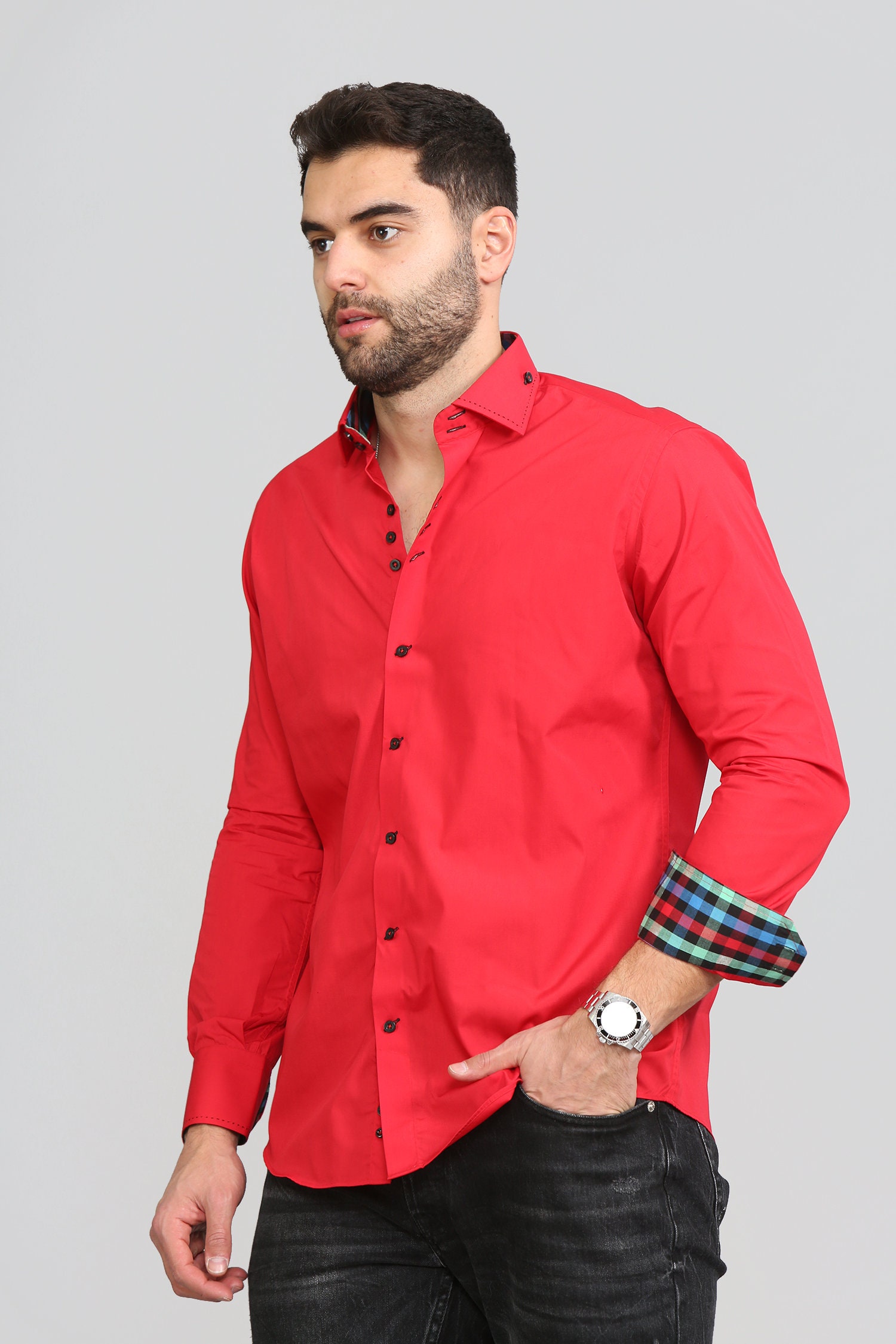 Men's Formal Shirt Men Italian Shirt Designer Great Quality Regular Fit Red 10027a