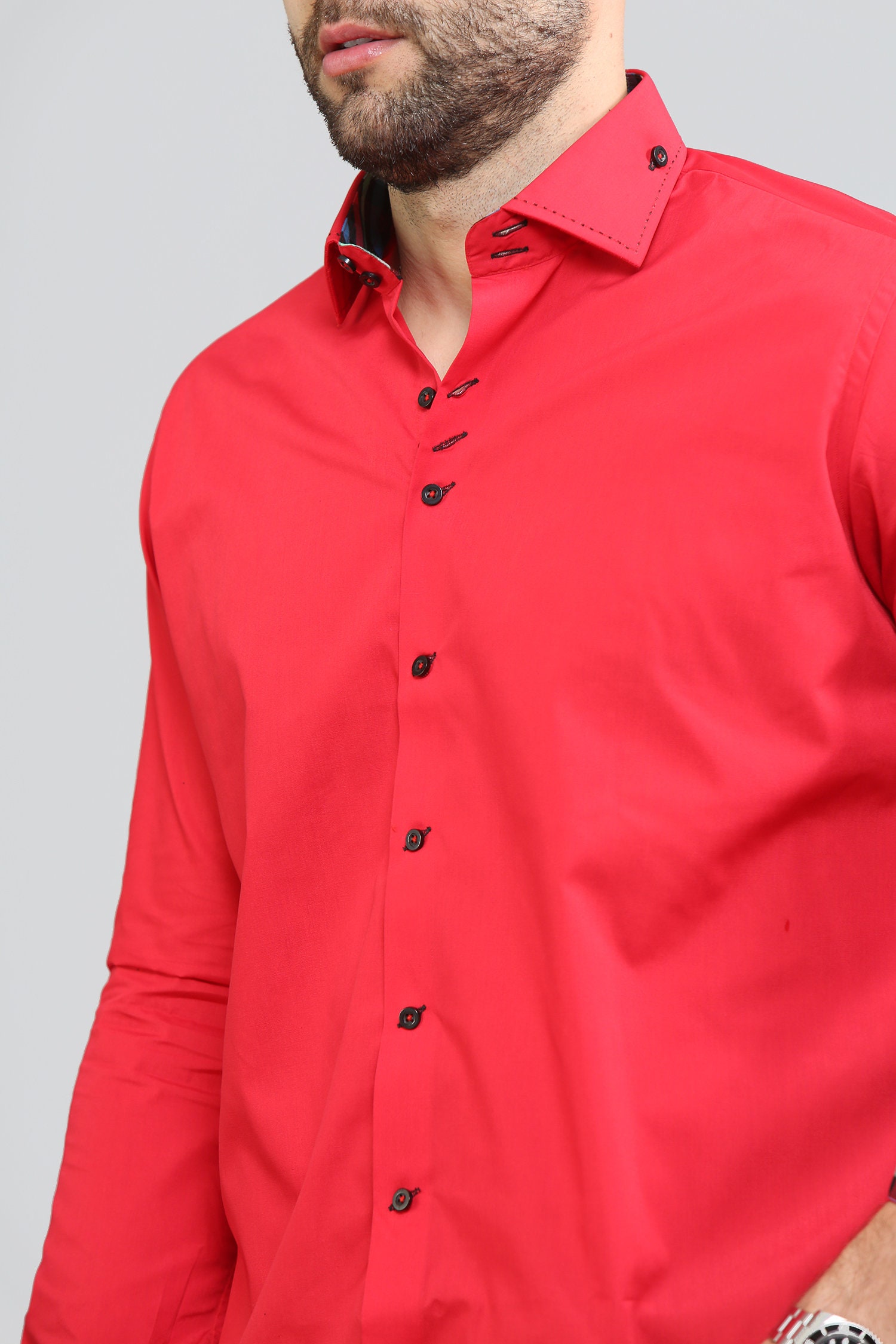 Men's Formal Shirt Men Italian Shirt Designer Great Quality Regular Fit Red 10027a