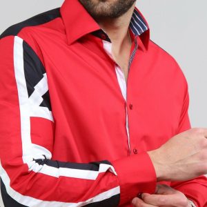 Men's Union Jack Formal Shirt Men Italian Shirt Designer Great Quality Slim Fit Red 10040