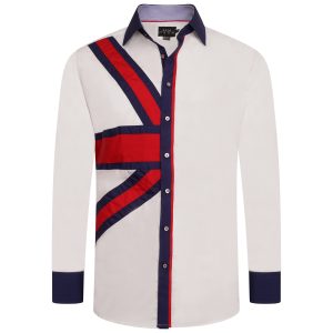 Men's Union Jack Formal Shirt Men Italian Shirt Designer Great Quality Slim Fit White Uk Flag
