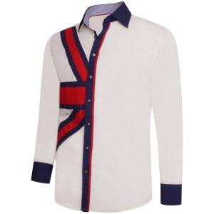 Men's Union Jack Formal Shirt Men Italian Shirt Designer Great Quality Regular Fit White