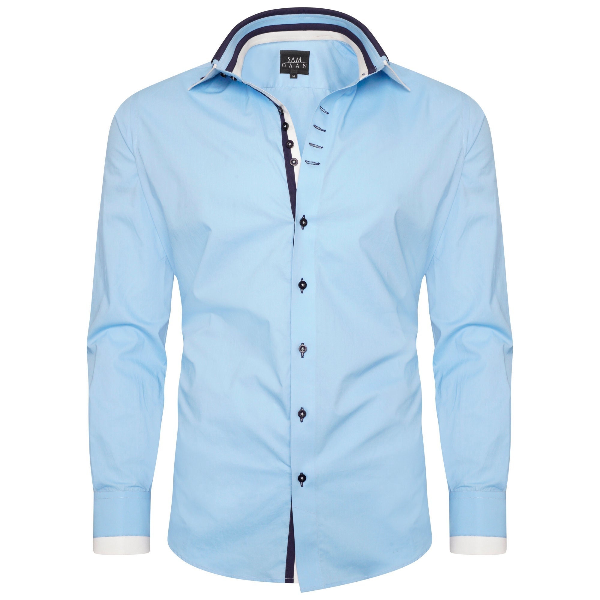 Men's Triple Collar Formal Shirt Men Italian Shirt Designer Great Quality Regular Fit Blue 20010r