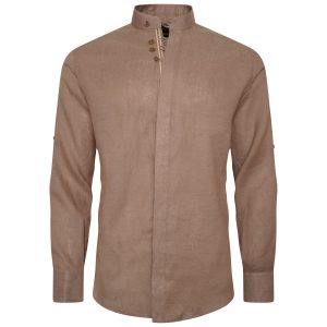 Men's Linen Blend Shirt Designer Great Quality Slim Fit White Brown