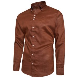 Men's Linen Blend Shirt Designer Great Quality Slim Fit Blue White Brown