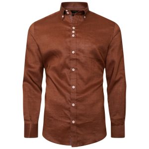 Men's Linen Blend Shirt Designer Great Quality Slim Fit Blue White Brown