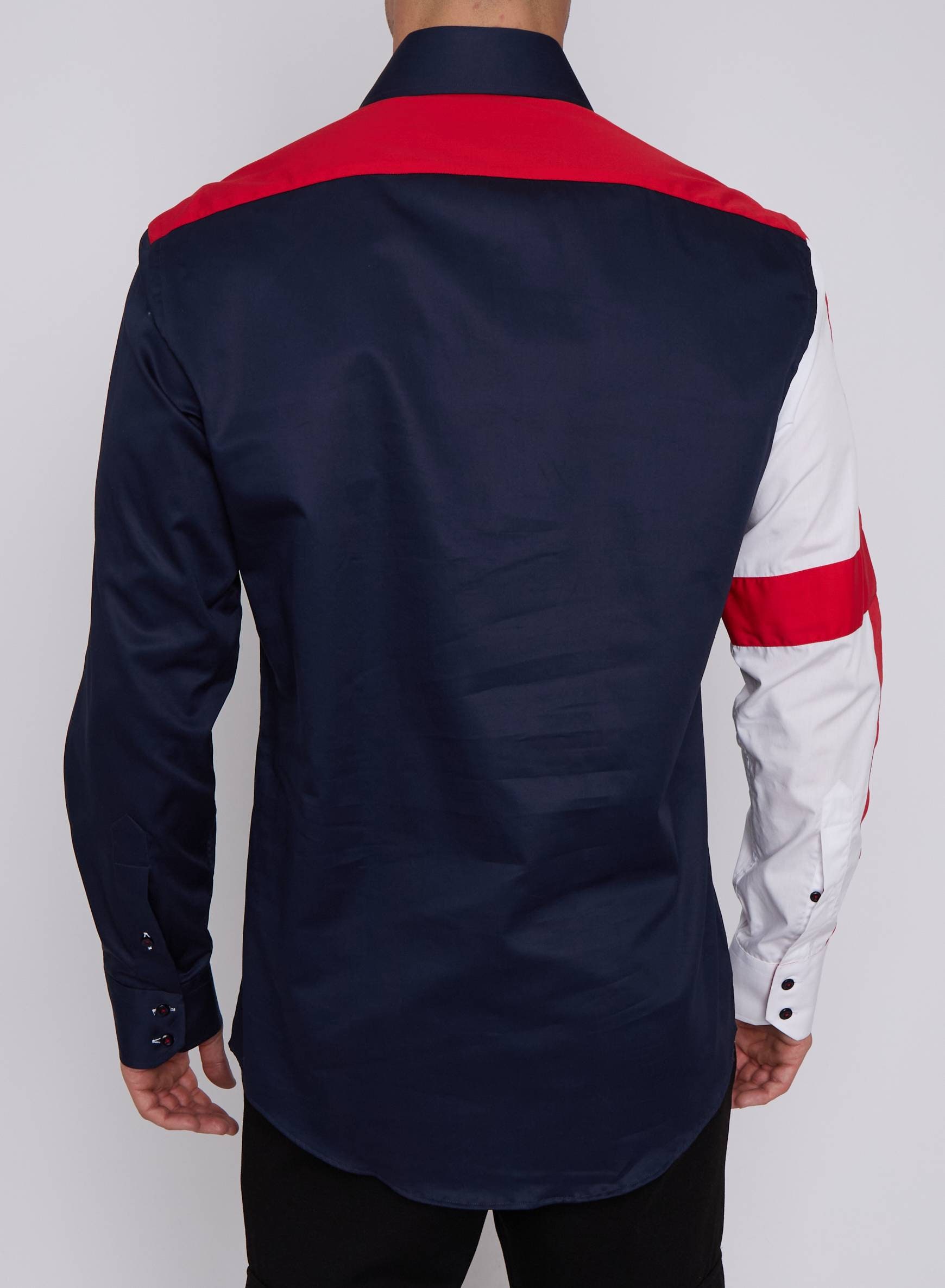Men's Union Jack Formal Shirt Men Italian Shirt Designer Great Quality Regular Fit Navy Sc302