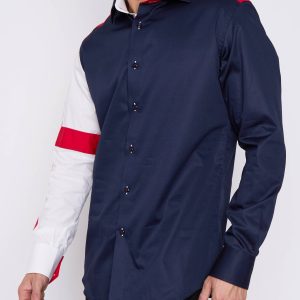 Men's Union Jack Formal Shirt Men Italian Shirt Designer Great Quality Regular Fit Navy Sc302