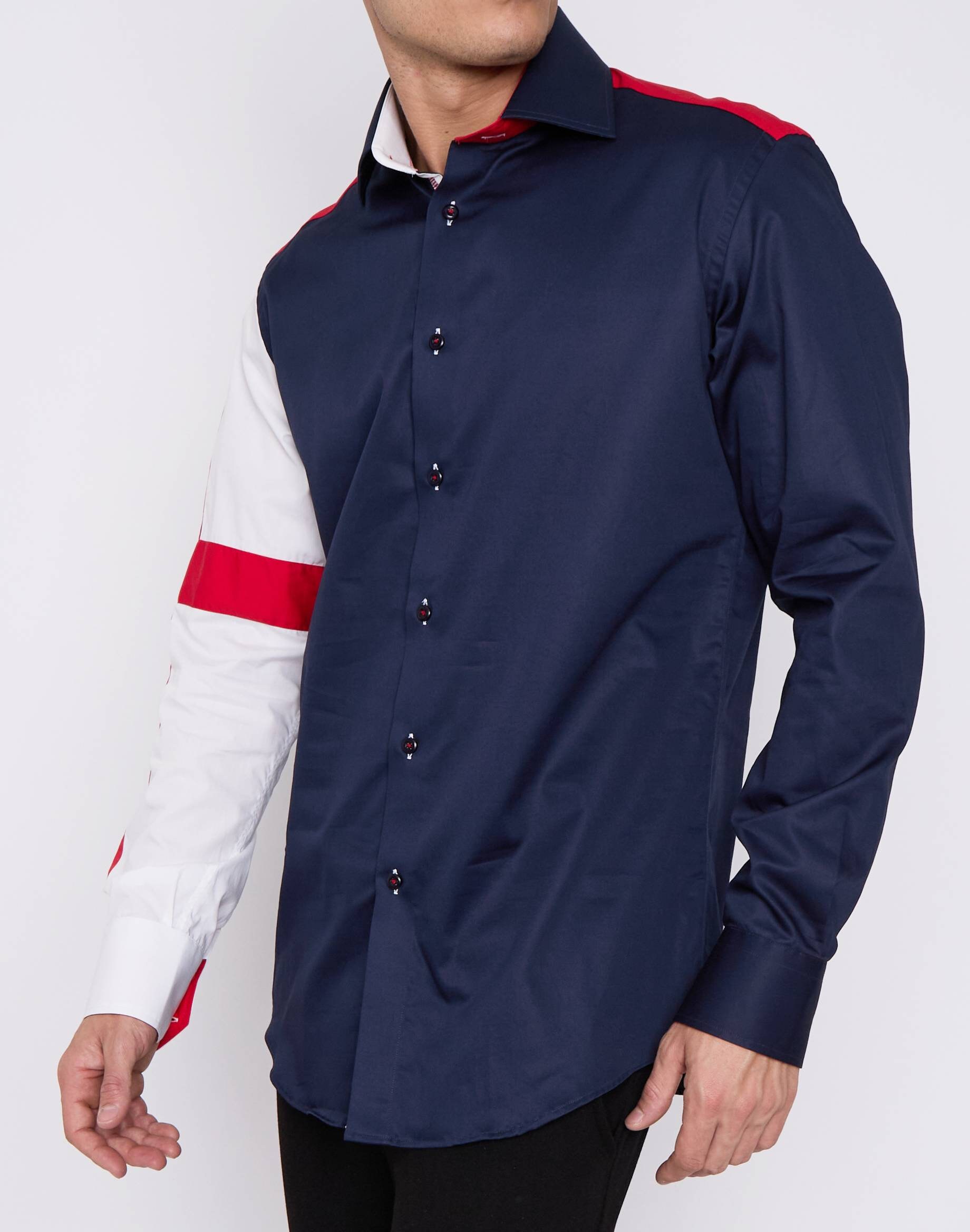 Men's Union Jack Formal Shirt Men Italian Shirt Designer Great Quality Regular Fit Navy Sc302