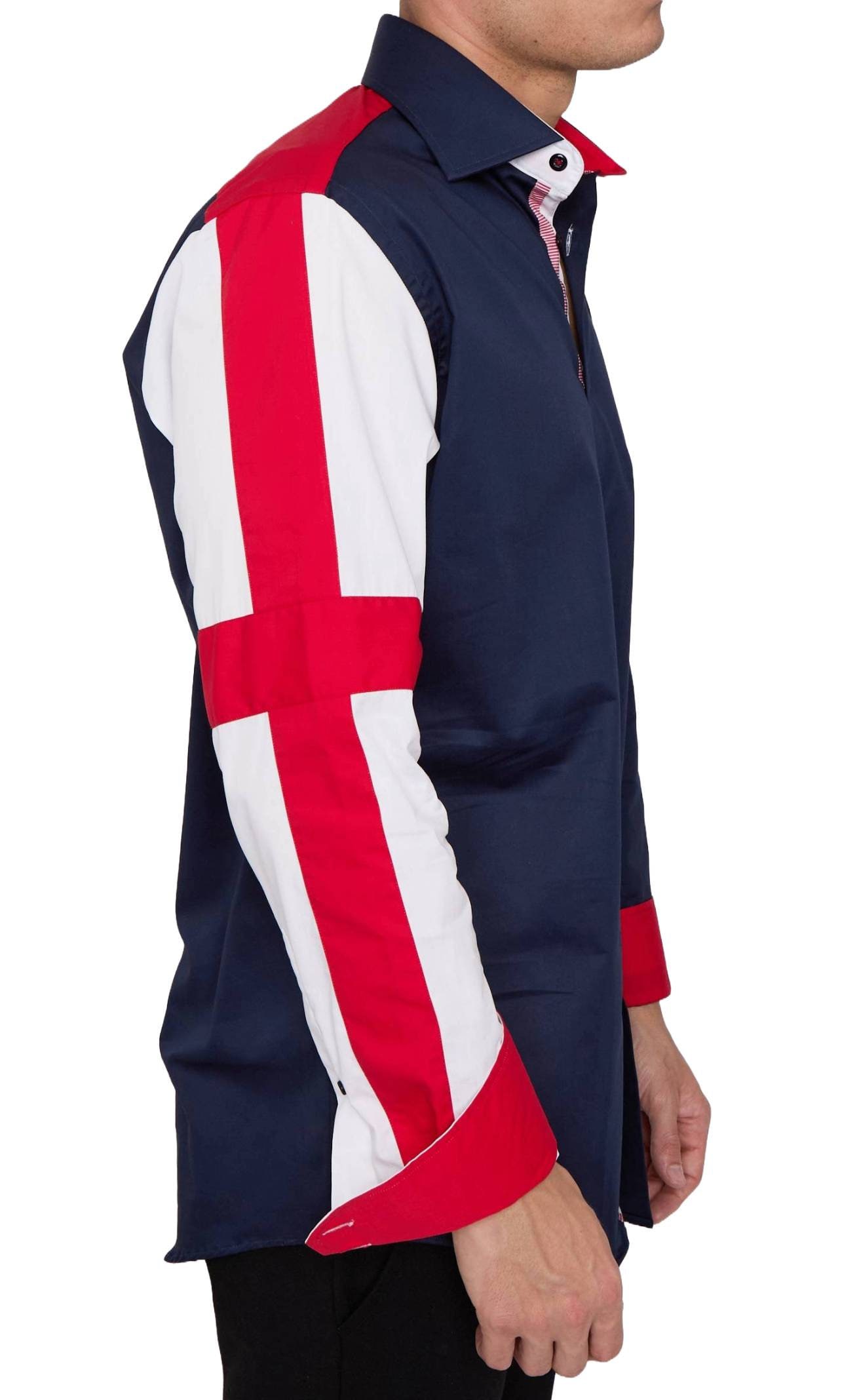 Men's Union Jack Formal Shirt Men Italian Shirt Designer Great Quality Regular Fit Navy Sc302