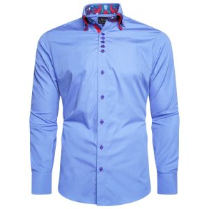 Men's Formal Shirt Men Italian Triple Collar Shirt Designer Great Quality Slim Fit Blue Sc303