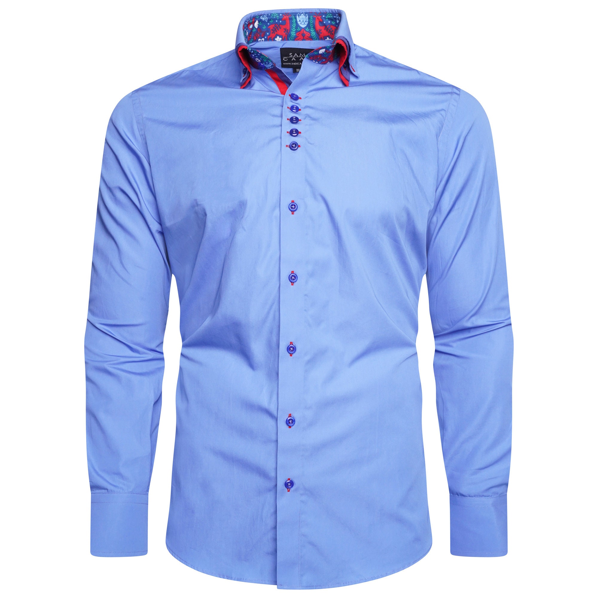 Men's Formal Shirt Men Italian Triple Collar Shirt Designer Great Quality Regular Fit Blue Sc303