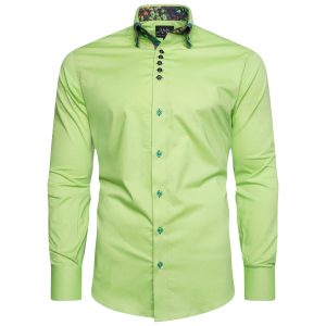 Men's Formal Shirt Men Italian Triple Collar Shirt Designer Great Quality Slim Fit Green Sc304