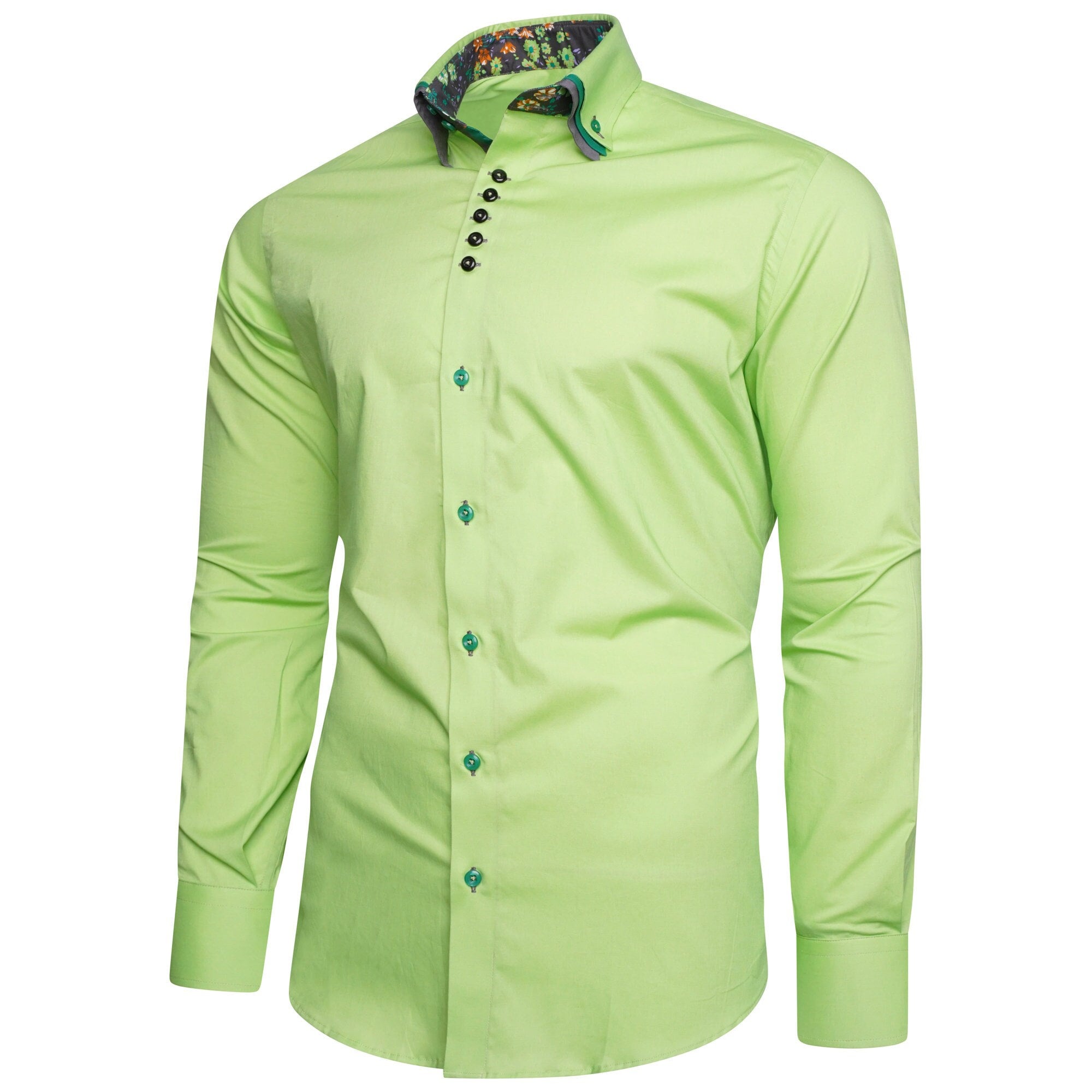 Men's Formal Shirt Men Italian Triple Collar Shirt Designer Great Quality Regular Fit Green Sc304