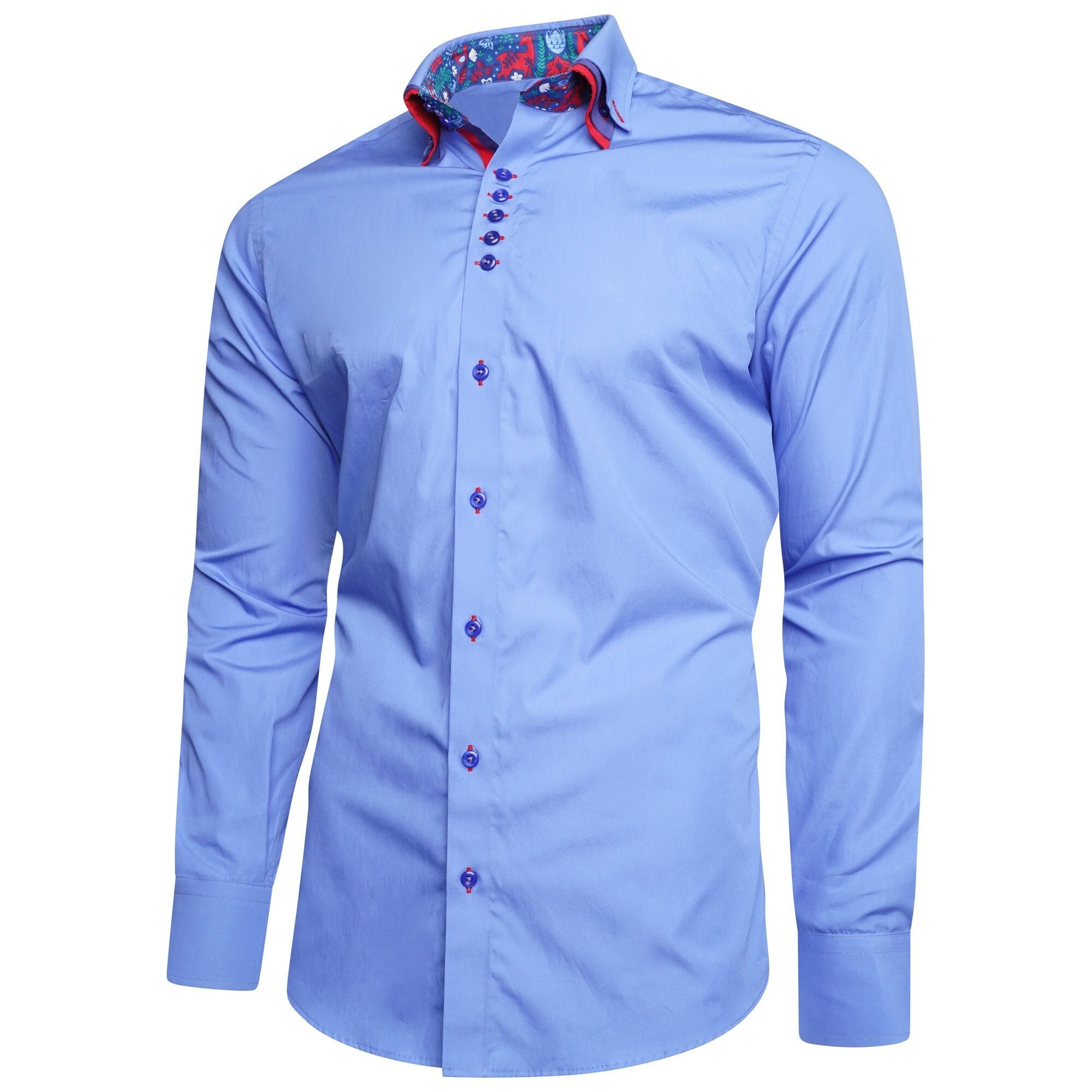 Men's Formal Shirt Men Italian Triple Collar Shirt Designer Great Quality Regular Fit Blue Sc303