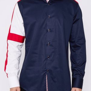 Men's Union Jack Formal Shirt Men Italian Shirt Designer Great Quality Slim Fit Navy Sc301