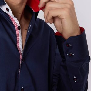 Men's Union Jack Formal Shirt Men Italian Shirt Designer Great Quality Slim Fit Navy Sc301