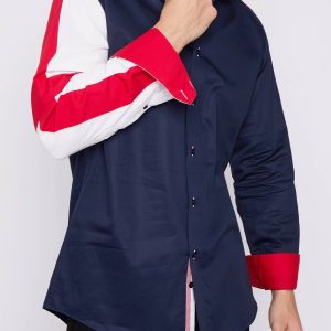 Men's Union Jack Formal Shirt Men Italian Shirt Designer Great Quality Slim Fit Navy Sc301