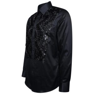 Men's Formal Shirt Men Designer Great Quality Regular Fit Sequin Party Wedding Night Ceremony Black