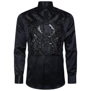 Men's Formal Shirt Men Designer Great Quality Regular Fit Sequin Party Wedding Night Ceremony Black
