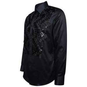 Men's Formal Shirt Men Designer Great Quality Slim Fit Sequin Party Wedding Night Ceremony Black