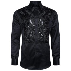 Men's Formal Shirt Men Designer Great Quality Slim Fit Sequin Party Wedding Night Ceremony Black