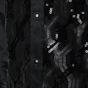Men's Black Formal Shirt Men Designer Great Quality Slim Fit Sequin Party Wedding Night Ceremony