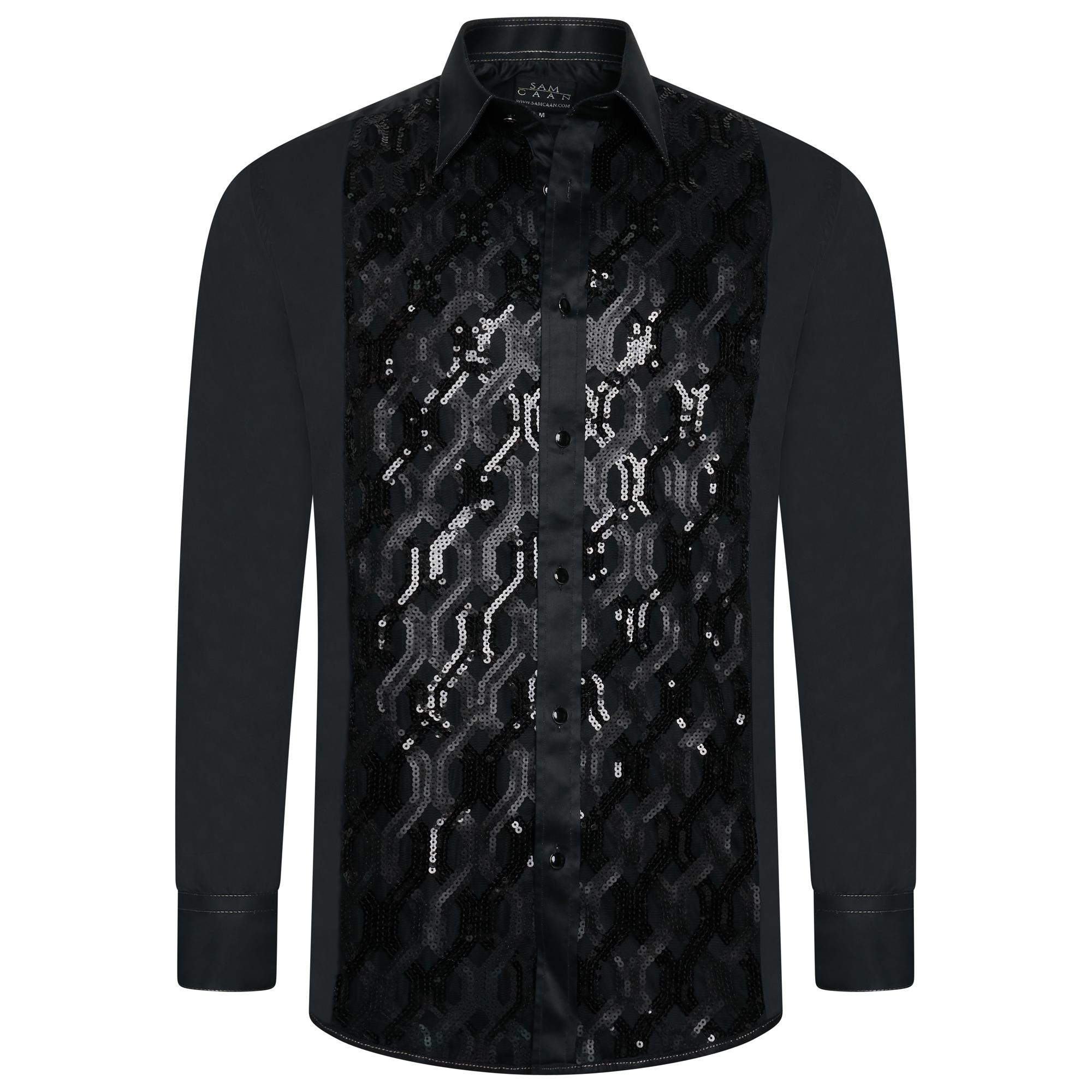 Men's Black Formal Shirt Men Designer Great Quality Slim Fit Sequin Party Wedding Night Ceremony