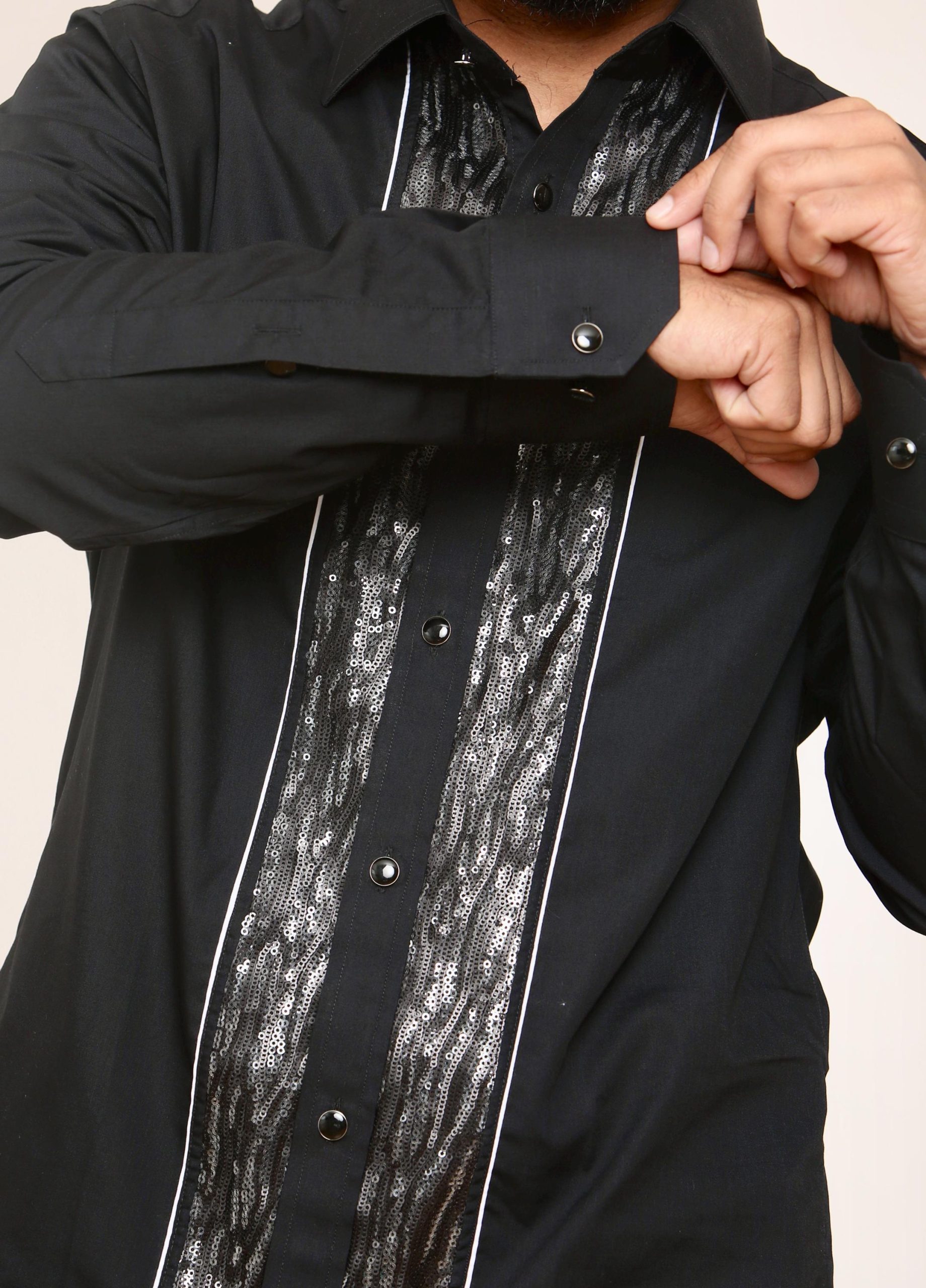 Men's Formal Shirt Black Men Designer Great Quality Slim Fit Sequin Party Wedding Night Ceremony