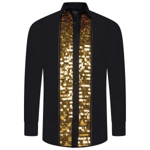 Men's Formal Shirt Men Designer Great Quality Regular Fit Sequin Party Wedding Night Ceremony Black