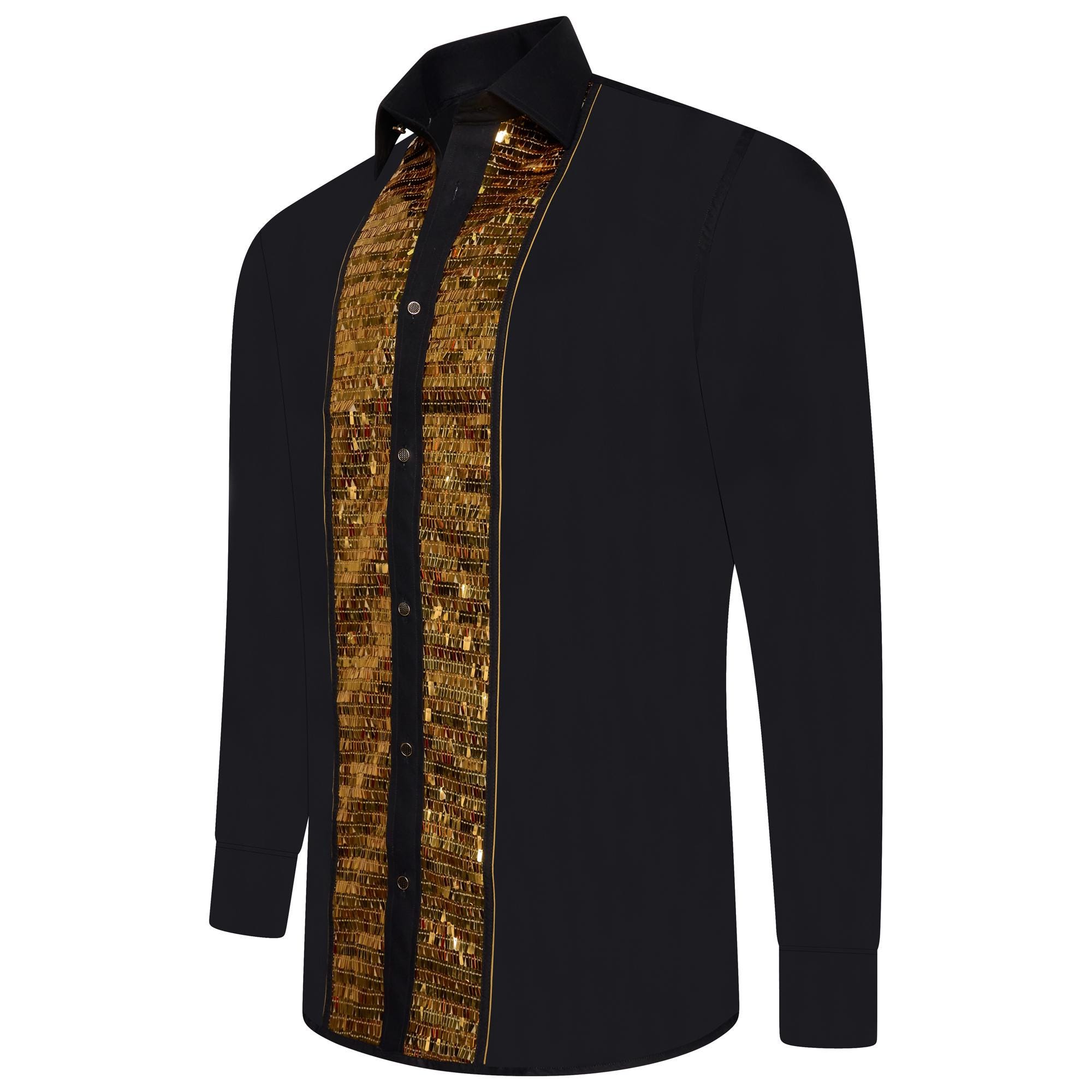 Men's Formal Shirt Black Men Designer Great Quality Slim Fit Sequin Party Wedding Night Ceremony