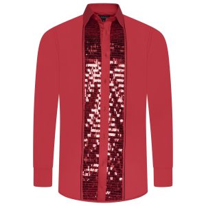 Men's Formal Shirt Red Men Designer Great Quality Slim Fit Sequin Party Wedding Night Ceremony