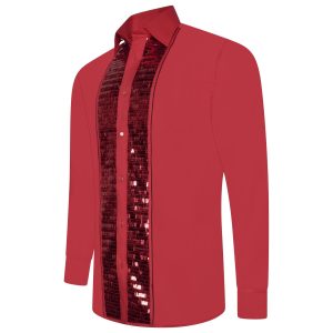 Men's Formal Shirt Red Men Designer Great Quality Slim Fit Sequin Party Wedding Night Ceremony