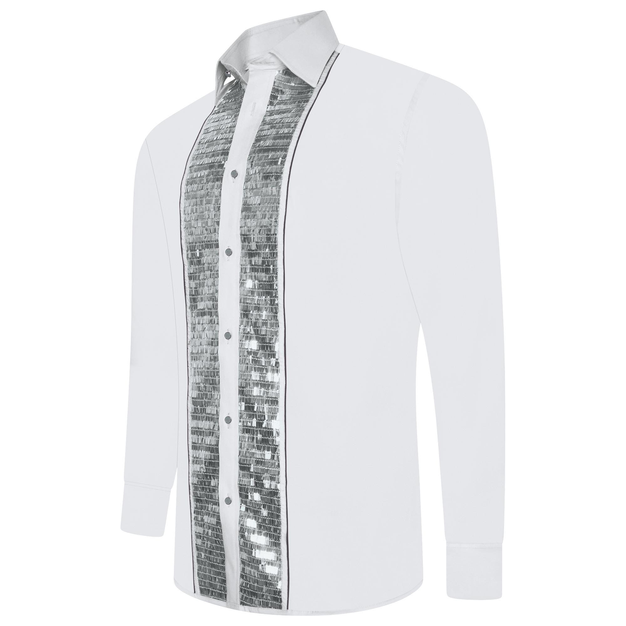 Men's Formal Shirt White Men Designer Great Quality Slim Fit Sequin Party Wedding Night Ceremony